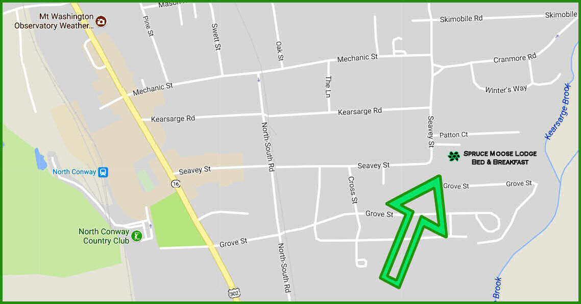 North Conway B and B map to Spruce Moose Lodge Bed and Breakfast